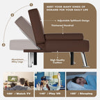Homall Futon Sofa Bed, Leather Futon Couch with Removable Armrests, Adjustable Recliner Sleeper Sofa Bed with Dual Cup Holders for Living Room, Apartment, Office (Brown)