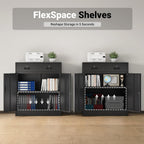 CJF Metal Storage Cabinet, Locking Cabinet with Adjustable Shelf and 2 Drawers, Metal Cabinets for Office, Home, Garage 36" H x 32" W x 16" D (Black)