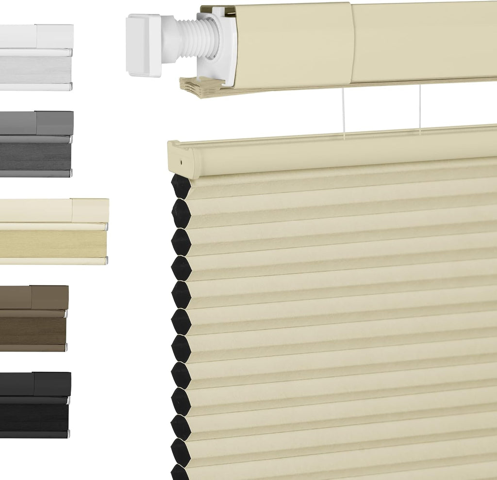 BERISSA Top Down Bottom Up Cordless Cellular Shades No Tools No Drill Blinds for Windows Shades for Indoor Windows Easy to Install,52" W x 52" H ?100% Blackout Beige...