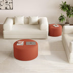 BSHOMGI Nesting Coffee Table Set of 2, Upholstered Round Corduroy Circle Foam Round Side Table for Living Room, Entryway Set, 32"+17" Footrest No Assembly (Orange, 32"+17")