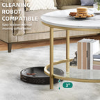 YITAHOME White Marble Round Coffee Table with Glass for Living Room, 2-Tier Circle Coffee Table with Storage Clear Coffee Table, Simple Modern Center Cocktail Table, White & Gold