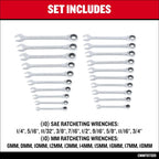 CRAFTSMAN Ratchet Wrenches Set, 20 Pc, 90 Tooth SAE/Metric Ratcheting Wrench Set with Case, 4 Degree Arc Swing (CMMT87220)