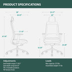 Ergonomic Mesh Office Chair with Headrest, High Back Executive Chair, 4D Adjustable Armrests, Adjustable Lumbar Support, Sliding Seat & Multi-Position Tilt Lock, Aluminum Base – Black