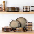 TheTerra Ceramic Dinnerware Sets for 6, 18 Pieces Porcelain Lightweight Speckled Plates and Bowls Sets, Scratch Resistant Dish Set, Oven & Microwave & Dishwasher Safe, Coca Mocha