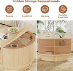 31.5" Round Fluted Coffee Table with Hidden Storage, Modern Wood Coffee Table with Flip-Up Hinged Tabletop, Divided Compartments and Rotating Base for Living Room & Apartment (Natural Wood)