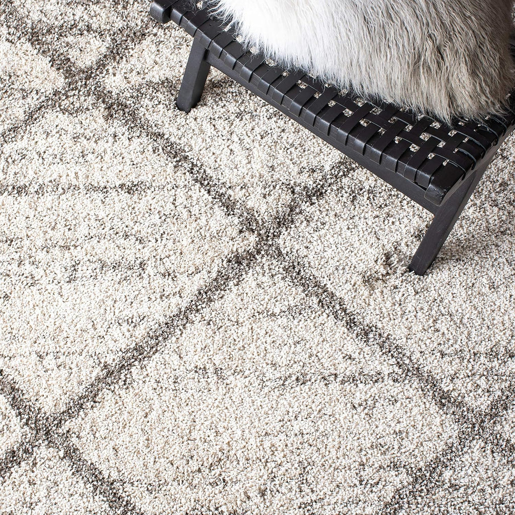 SAFAVIEH Hudson Shag Collection Area Rug - 9' x 12', Grey & Beige, Modern Trellis Design, Non-Shedding & Easy Care, 2-inch Thick Ideal for High Traffic Areas in Living Room, Bedroom (SGH281J)