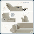 Nurture& Montauk Power Glider Recliner – Premium Nursery Recliner Chair with USB‑A/C, Adjustable Headrest & Gentle Glide, Stain‑Resistant Upholstery, Comfortable & Space‑Smart, Ivory