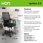 Bundle of HON Office Desk Chair Ignition 2.0 - Ergonomic Desk Chair, Home Office Chairs, Adjustable Lumbar & Armrests, Black + Carpet Chair Mat (36” x 48”)