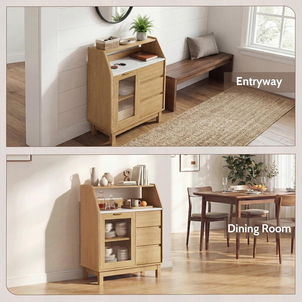 Bathroom Storage Cabinet, Small Storage Cabinets with Doors and Shelves, Coffee Bar Cabinet Buffet Sideboard Cabinet for Dining Room, Living Room, Entryway (Wood)