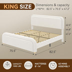 Cloud King Size Bed Frame, Boucle Upholstered Platform Bed with Adjustable Headboard, Anti-Collision Soft Rounded Corners, Metal Support, No Box Spring Required, Noise Free, Easy Assembly, Cream