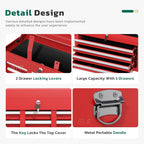 Greenvelly Tool Chest, 5-Drawer Rolling Tool Chest with Hooks and Lockable Wheels, Detachable Top Tool Box, Toolbox with Wheels, Rolling Tool Box for Mechanics Garage Workshop and Tool Room (Red)
