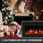 Manastin 60" Ultra-Thin Electric Fireplace Recessed and Wall Mounted with Remote Control, 12 Adjustable Color Fireplace Heater(60-99°F Thermostat), Low Noise, Timer, Child Lock