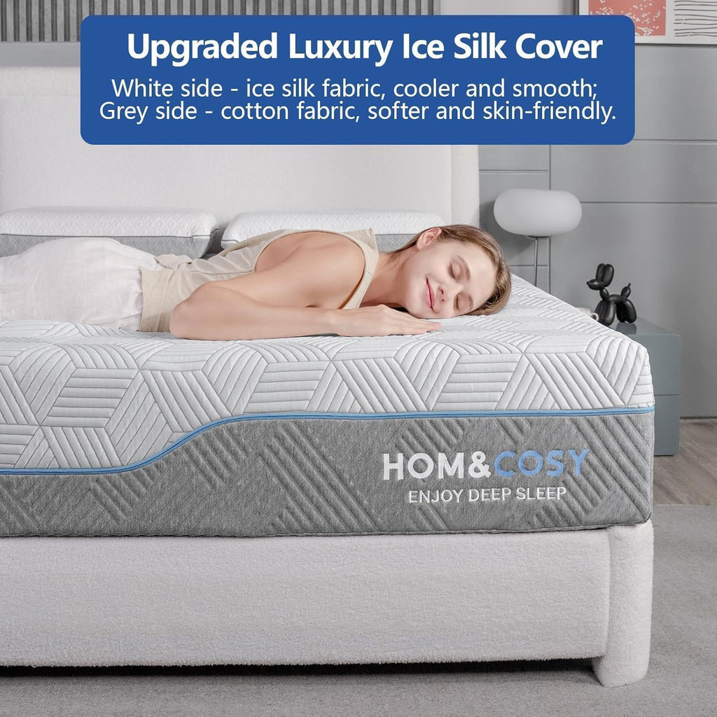 Extra Firm Mattress King 12 Inch, Green Tea/Gel Memory Foam Mattress with Fiberglass-Free Cover,Two Side White Medium Firm/Extra Firm High-Density-Mattress for Back Pain,CertiPUR-US,in USA, 80"x 76"