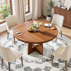 Garvee 47" Round Dining Table for 4-6 People - Circle Kitchen Dinner Table with Sturdy Pedestal Base, Space Saving Dinning Room Furniture for Living Room, Kitchen, Apartment, Light Walnut