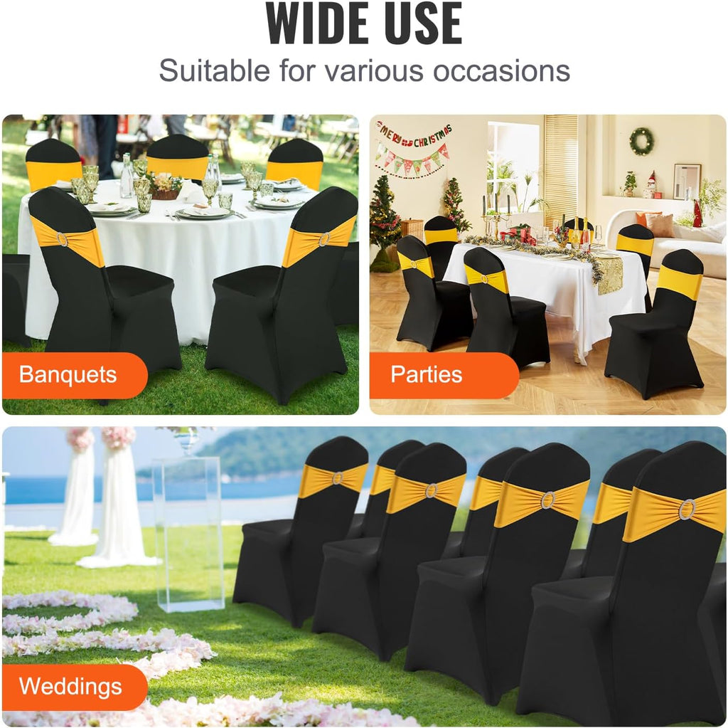 VEVOR 30 Pcs Flat-Front Chair Covers Polyester Spandex Chair Cover Stretch Slipcovers, Wedding, Holiday, Banquet, Party, Celebration, Dining, Black