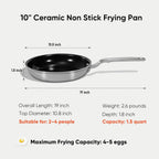 5 Ply Ceramic Non Stick Frying Pans - 10 Inch Stainless Clad Nonstick Skillet, Non Toxic, PTFE & PFOA FREE, Professional Cookware for Induction, All Stoves and Oven up to 650°F