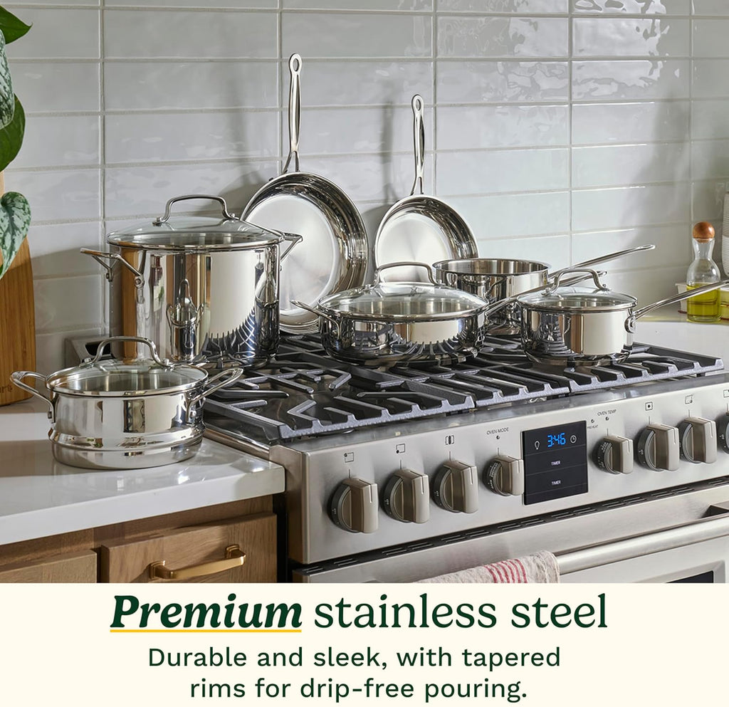 Cuisinart Chef's Classic 11-Piece Stainless Steel Pots and Pans Set, Cookware Set Compatible with Induction, Electric, Gas Cooktops, Aluminum Core for Even Heat, Cool Grip Handles, Dishwasher Safe