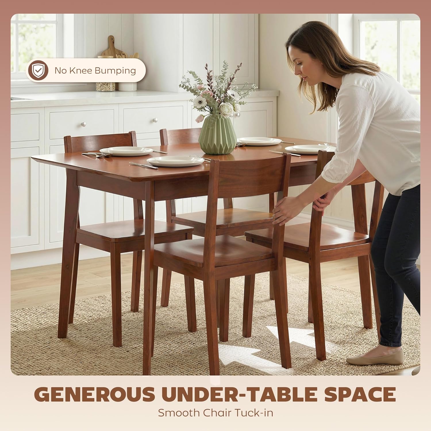 HOMCOM 47" Mid-Century Modern Dining Table for 4, Rectangular Kitchen Table with Wood Grain Finish, Tapered Legs, Wood Frame for Small Spaces, Dining Room, Apartment, Easy to Assemble, Walnut