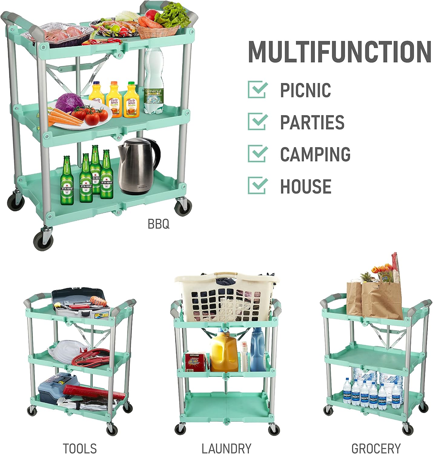 Olympia Tools 89-349 Pack-N-Roll Folding Collapsible Service Cart, 150LB Capacity, Teal