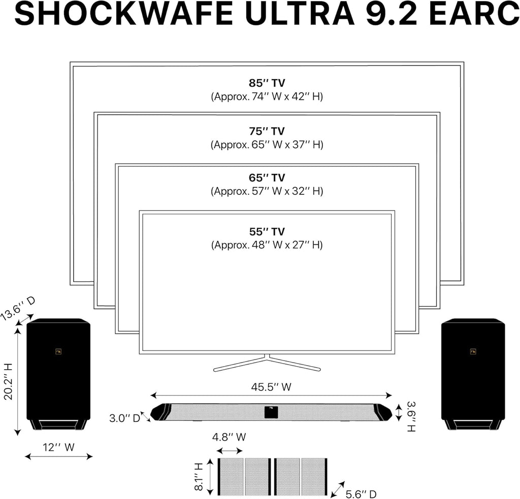 Nakamichi Shockwafe Ultra 9.2.4 Channel Soundbar System with Dolby Atmos/DTS:X  Dual 10" Subwoofers  4 Rear Surround Speakers  1300 Watts Max Output Power