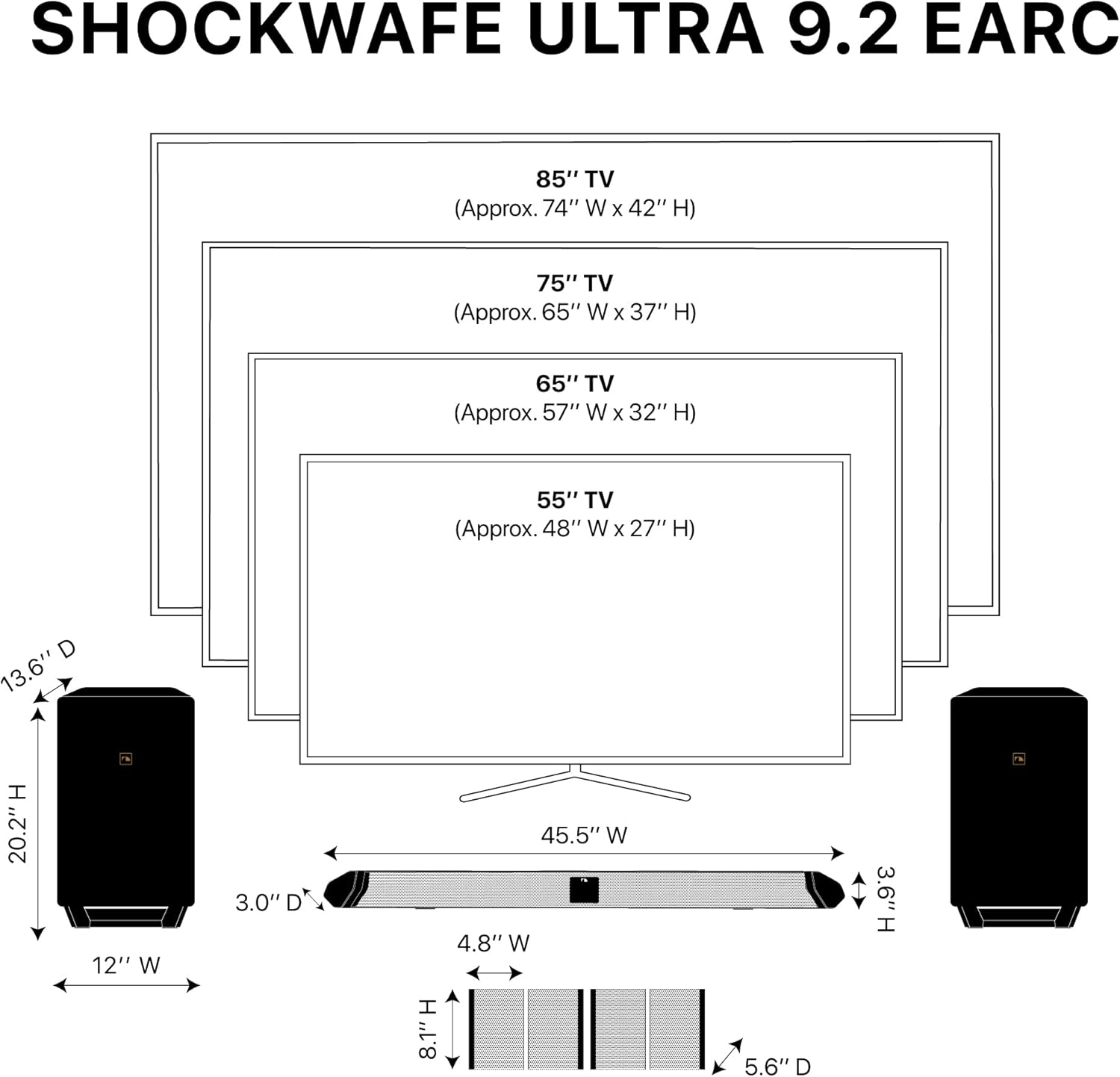 Nakamichi Shockwafe Ultra 9.2.4 Channel Soundbar System with Dolby Atmos/DTS:X  Dual 10" Subwoofers  4 Rear Surround Speakers  1300 Watts Max Output Power