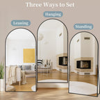 Full Length Mirror with Stand, 82"x44" Arched Full Body Mirror, Large Stand Up Mirrors, Aluminum Frame Floor Standing Mirrors, Freestanding Hanging Leaning Mounted for Bedroom Living Room Black