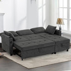 84" L-Shape Pull Out Sofa with 2 Storage Chaise, Fabric Sectional Sleeper Sofa with Adjustable Backrest, Upholstered Reversible Couch Bed with USB Port for Living Room, House, Grey