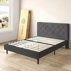 Zinus King Shalini Upholstered Platform Bed Frame with Headboard New WonderBox(TM) Version, Wooden Slat Support, No Box Spring Needed, Easy Assembly, Eco Friendly Packaging, Dark Grey