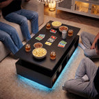 YESHOMY 40" Lift Top Coffee Table with Hidden Storage & Multi-Color LED Lights, Modern Square Wood Table with 4 Open Shelves for Living Room and Small Space, Black