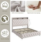 GarveeHome King Size Bed Frame with 50.8 in Tall Headboard, Platform Velvet Upholstered Bed Frame with 4 Storage Drawers, USB Charging Station, Led Lights, No Box Spring Needed, Easy Assembly, Beige