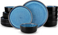 vancasso PLAYA Plates and Bowls Sets, 18 Pieces Blue Dinnerware Sets for Kitchen, Reactive Glaze Dishes Set for 6, Dishwasher and Microwave Safe