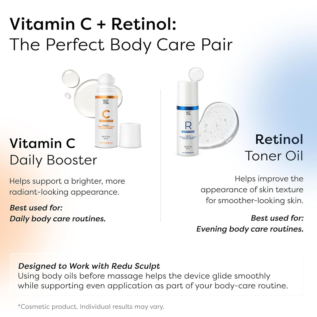 Redu Sculpt Body Care Device with Vitamin C & Retinol Oils – 3-Piece Cosmetic Toning & Massage Bundle for Smoother-Looking Skin