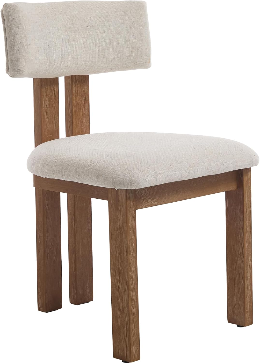 Kmax Farmhouse Dining Chair Set of 4, Linen Fabric Kitchen Chair Curved Back Armless Dining Room Chairs with Walnut Wood Legs for Family Diner, White