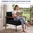 MAXYOYO Living Room Accent Chair, Modern Chair with Sturdy Metal Frame & Wood Armrests, Upholstered Reading Chair with Upholstered Cushion for Bedroom Balcony Porch, Black