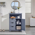 Yaheetech Bathroom Storage Cabinet Bathroom Floor Cabinet Freestanding Storage and Organizer with Door, 3 Drawers, Adjustable Shelf, 35.5 Inches Height, Gray