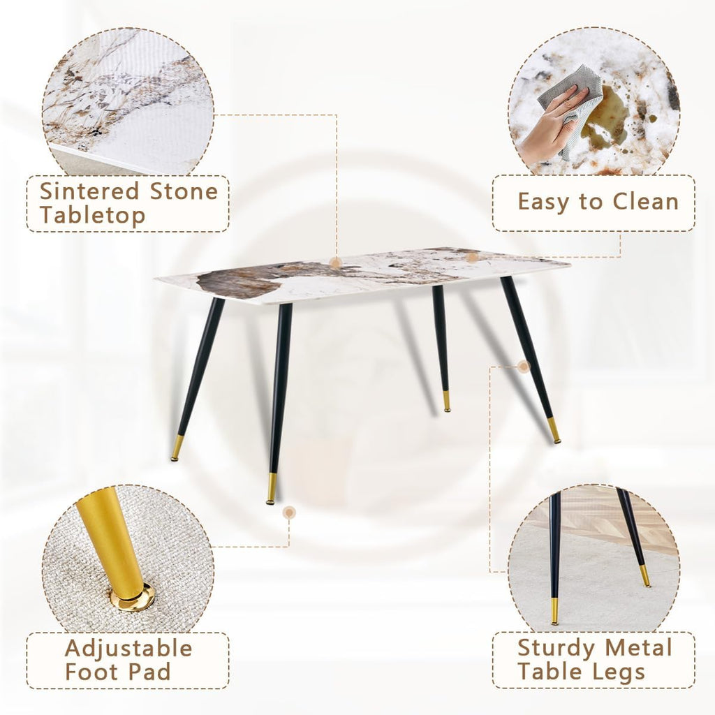 Dinner Table Set for 6, Sintered Stone Kitchen Table Top and Modern Chairs Set of 6 for Kitchen Dining Room