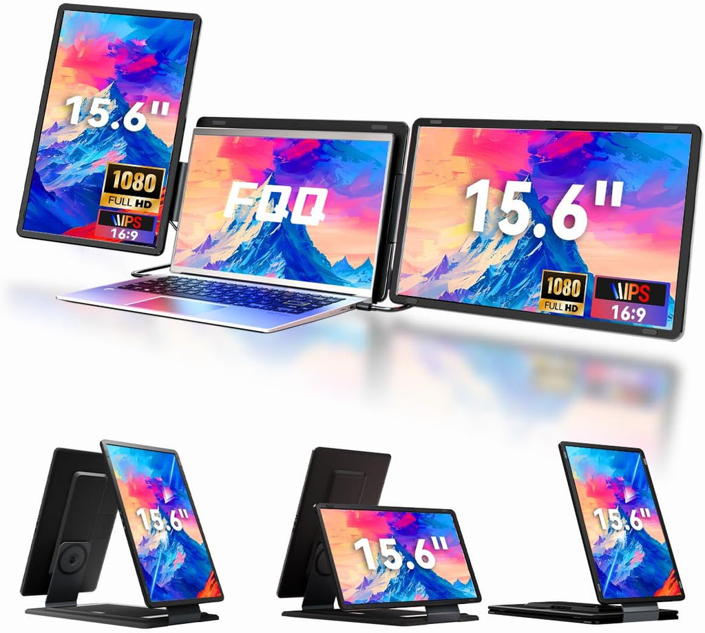 15.6" Detachable Laptop Screen Extender  FHD 1080P IPS Dual/Triple Portable Monitor for Laptop  USB-C/HDMI Plug & Play  Multi/Extra Travel Display Computer Monitor for 12-18.5" Win/Mac/Android-S9H