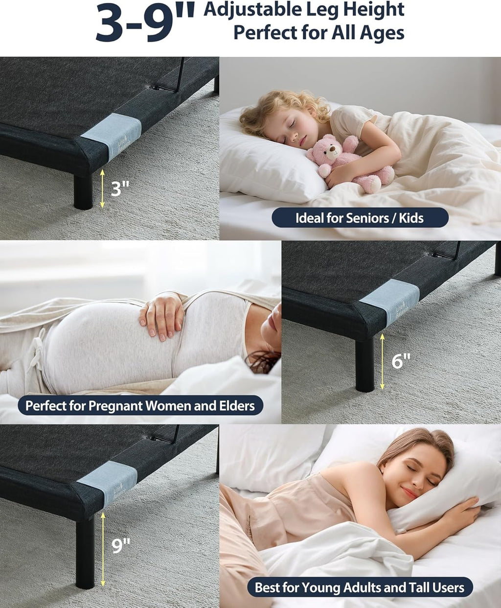 Adjustable Bed Frame King, Head & Foot Incline with Wireless Remote, Zero Gravity & Anti-Snore Modes, Adjustable Height Bed Base, Back Pain Relief, Post-Surgery Recover, Relieve Acid Reflux