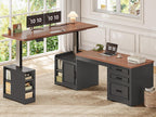 SEDETA Farmhouse L Shaped Electric Standing Desk, 63" x 67" Height Adjustable Home Office Executive Desk with Drawers and Shelves, Standing Computer Desks with Power Outlet for Home Office, Black