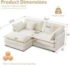 GNIXUU 76.7" Beige L Shaped Comfy Chenille Modular Cloud Sofa, Modern 2 Seater Couch with Movable Ottoman, Deep Seat Sofa with 4 Pillows for Living Room Apartment Small Places