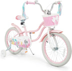 BABY JOY Kids Bike, 12" 14" 16" 18" Mermaid Girls Bike for 3-8 Years Old w/Basket, Training Wheels, Hand & Coaster Brakes, Adjustable Seat & Handlebar, 20" Children Bicycle with Kickstand for 8+
