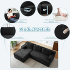 96" Cloud Sectional Couch with L-Shape Chaise, Modern Corduroy Boneless Couch for Living Room,Memory Foam Sofa with Deep Seat,No Assembly Required (Black,Left-Facing Chaise)