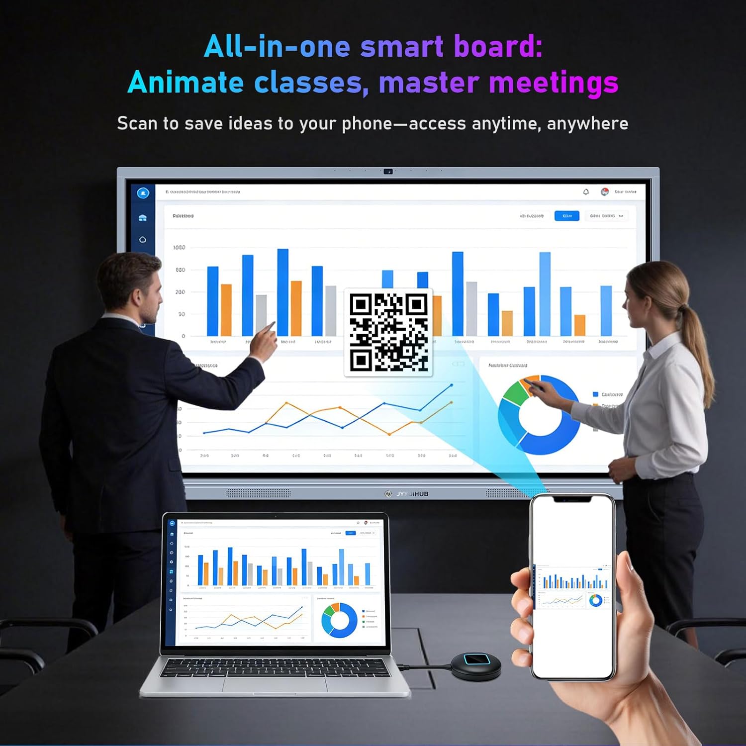 65 Inch Smart Board, 4K Electronic Whiteboard, Built in Dual System and 20MP Camera Digital White Board for Classroom and Business, Interactive Whiteboard with Video Conference System (Board Only)
