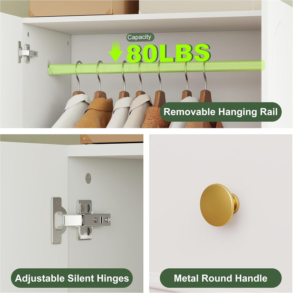 GOODONE Wooden Armoire Wardrobe Closet - 71" Tall Bedroom Armoires with 2 Doors and 2 Drawers, Modern Wardrobe Cabinet with Removable Hanging Rod, White