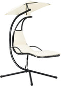 Giantex Outdoor Hanging Chaise Lounge Chair, Patio Hammock Chair with Removable Canopy, Cushion & Anti-toppling Rope, Hanging Arc Chaise Hammock for Patio Poolside Backyard Garden Porch (Beige)