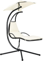 Giantex Outdoor Hanging Chaise Lounge Chair, Patio Hammock Chair with Removable Canopy, Cushion & Anti-toppling Rope, Hanging Arc Chaise Hammock for Patio Poolside Backyard Garden Porch (Beige)