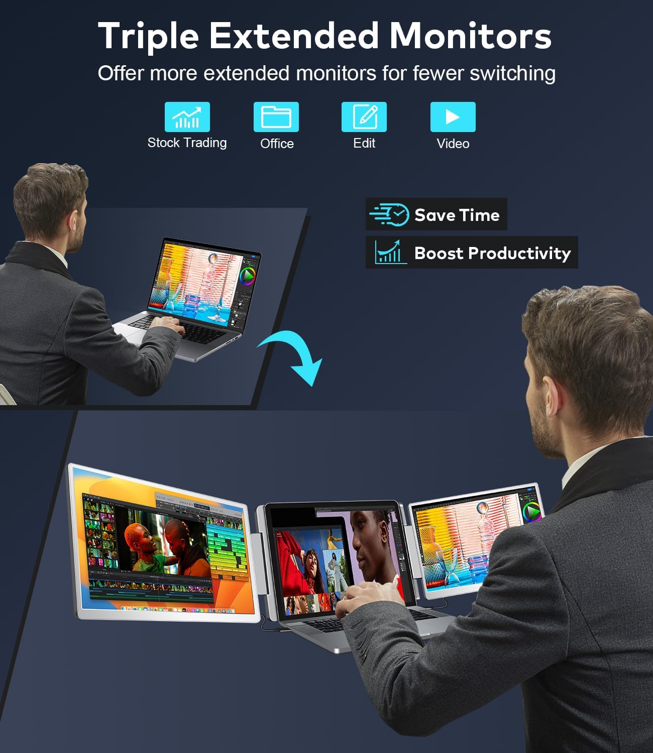15.6" Laptop Screen Extender  Left Screen 360° Flip Triple Screen Monitor Extender  FHD 1080P IPS Portable Travel Monitor Display  fit for 12–18.5" Laptops  Compatible with Windows and MacBook-S10