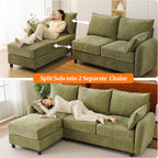 86'' Sectional Couches, L Shaped Couch with Movable Chaise Lounge,Comfy 3 Seats Sofa with Thick Cushion,Wood Legs,2 Throw Pillows,Sectional for Living Room,Bedroom,Apartment,Chenille,Green