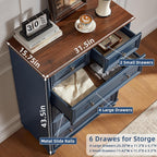 Farmhouse Dresser and Nightstand Sets 4 Piece, Wooden 6 Drawers Dresser & 43.5" Tall Chest of Drawers, 18" Roman Column Nightstand Set of 2, Furniture Dressers for Bedroom, Living Room