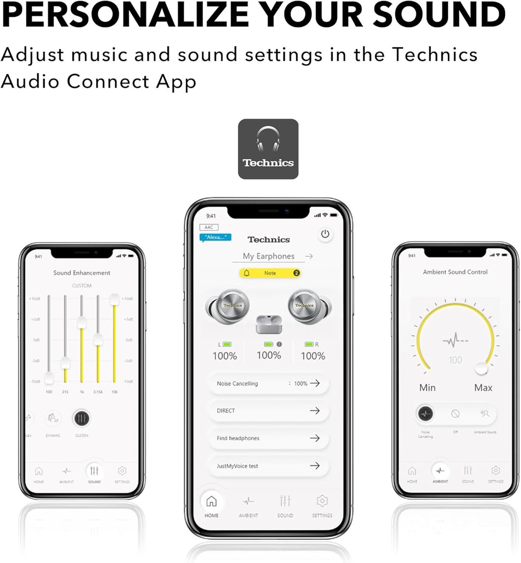 Technics Reference Class Hi-Fi Wireless Earbuds  Dolby Atmos with Head Tracking  Adaptive Noise Cancelling  3 Device Multipoint  10-hr Battery  Wireless Charging  Improved Fit - EAH-AZ100-S (Silver)